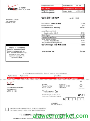 USA Verizon business utility bill Word and PDF template, version 3